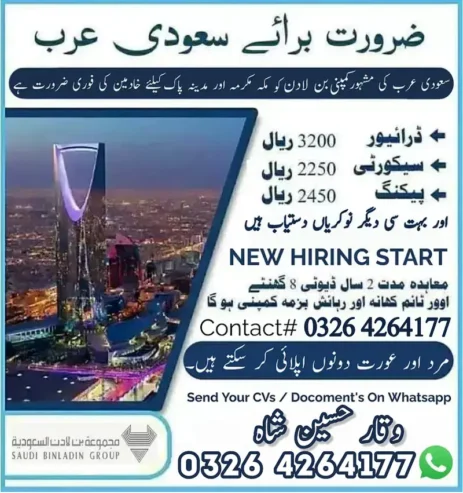 Jobs in Saudia, Full Time Jobs, Work Permit, Work Visa Available